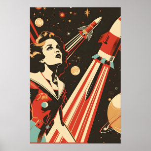 Poster Soviétique Thématique Space Rocket Girl
