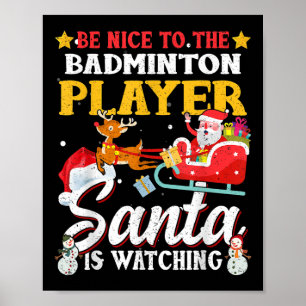 Poster Soyez Contente De Badminton Player Père Noël Regar