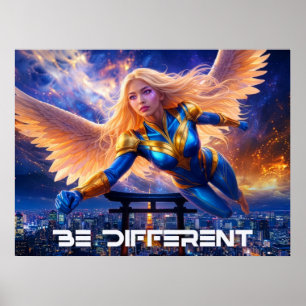 Poster SOYEZ DIFFÉRENT - Héroïne Ange Féminin Au-Dessus d