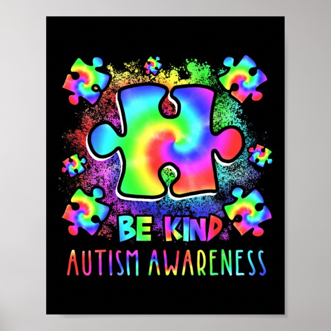 Poster Soyez gentil Pièces de puzzle Tie Dye Sensibilisat (Devant)
