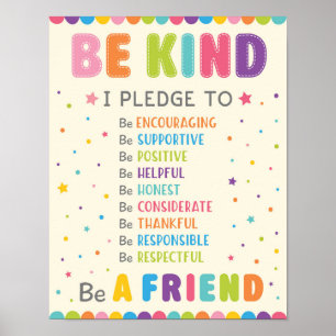 Poster Soyez gentil Promesse Classe Anti Bully Campagne