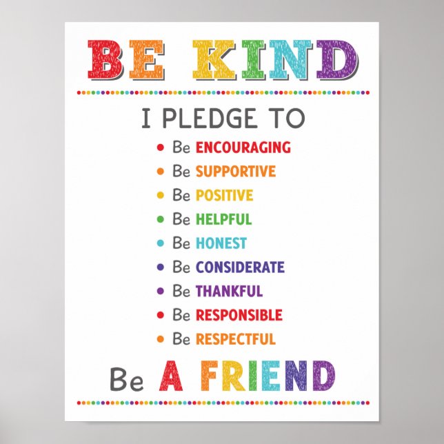Poster Soyez gentil Promesse Classe Anti Bully Campagne (Devant)