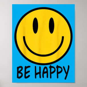 Poster Soyez heureux années 70 80 Jaune Visage Souriant H