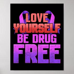Poster Soyez Sans Drogue Aimez-Vous Ruban Violet