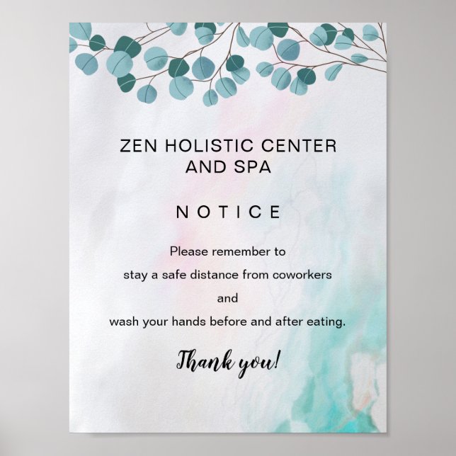 Poster Spa COVID Salle de pause sécurité Turquoise Black  (Devant)