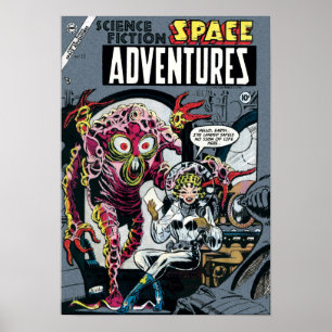 Poster Space Adventures #12 Bande dessinée rétro de scien