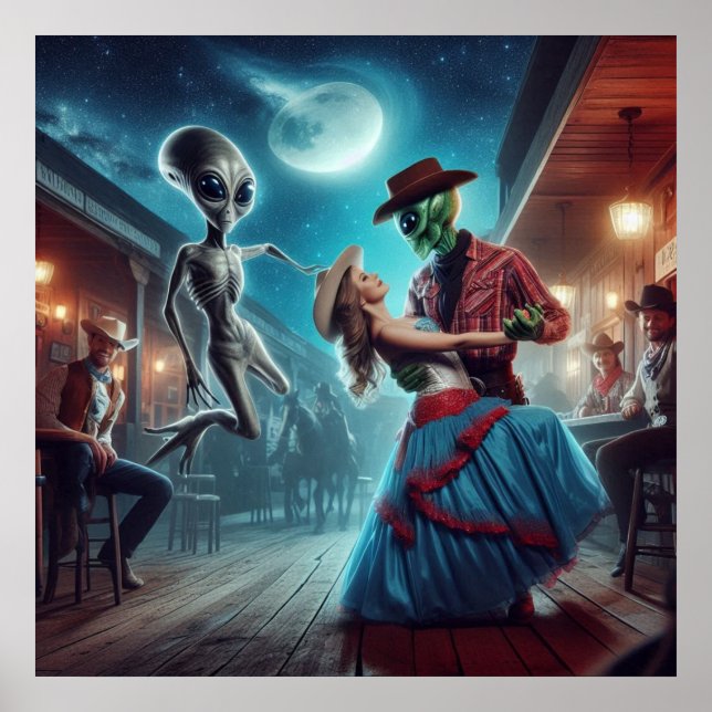 Poster "Space Alien Dancing", "Old West Saloon", Cowgirl (Devant)