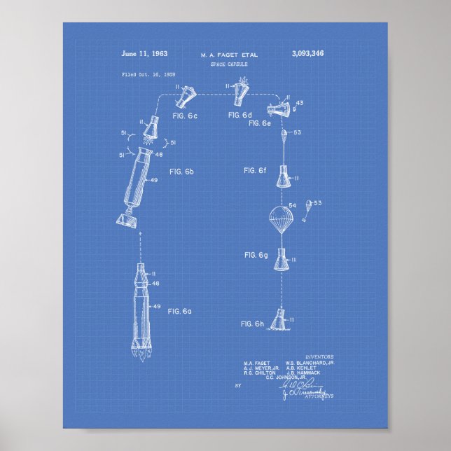 Poster Space Capsule 1963 Patent Art Blueprint (Devant)