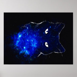 Poster Space Cat Black Cat Cadeau, Cute Kitten Galaxy Cad