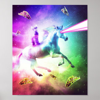Poster Space Cat Riding Unicorn - Laser, Tacos Et Rainbo