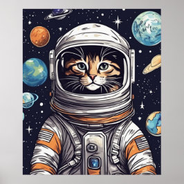 Poster Space Cat Wall Art, Astronaut Cat Art numérique