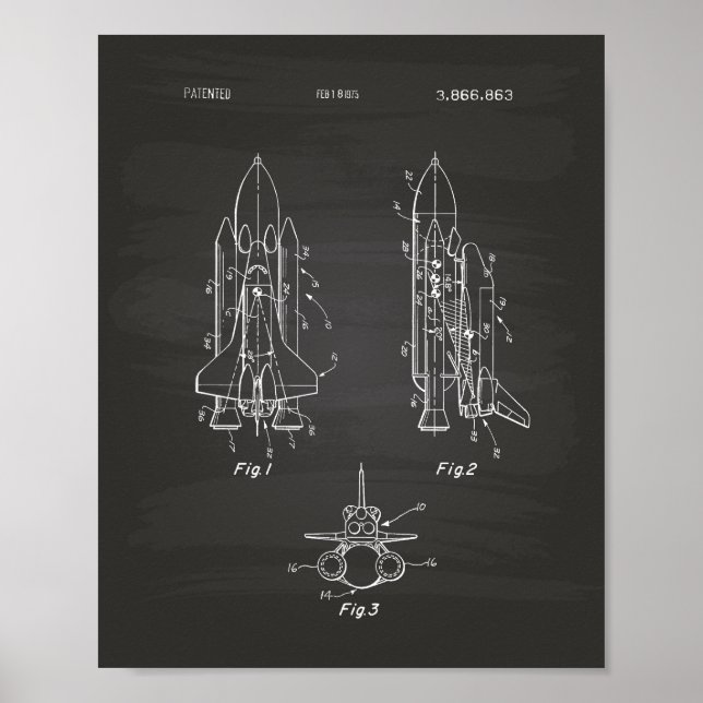 Poster Space Shuttle 1975 Patent Art - Chalkboard (Devant)