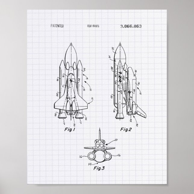 Poster Space Shuttle 1975 Patent Art - Lined Peper (Devant)