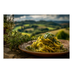 Poster Spaghetti aux herbes fraîches