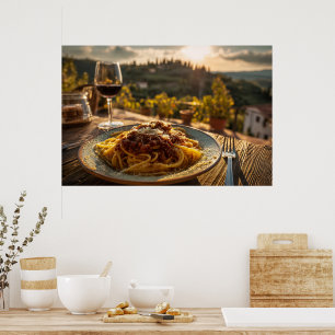 Poster Spaghetti Bolognese sur le vignoble Terrasse Table