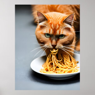 Poster Spaghetti mangeant des chats de gingembre