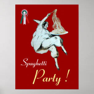 Poster SPAGHETTI PARTY, CUISINE ITALIENNE, vert rouge bla