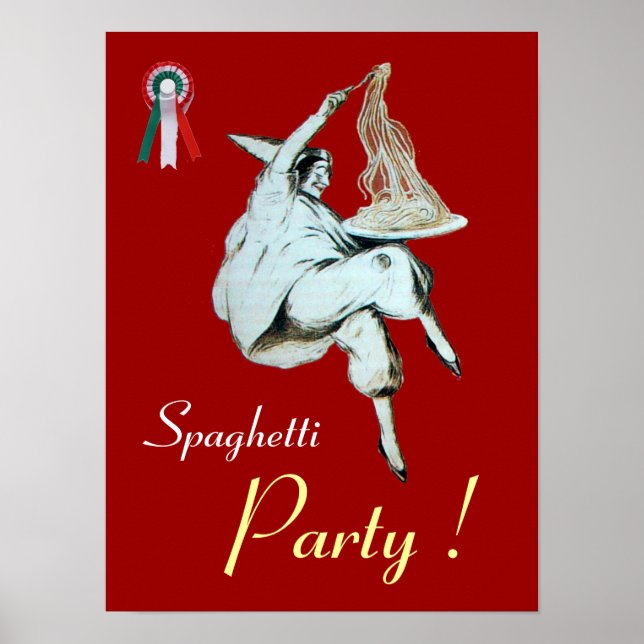 Poster SPAGHETTI PARTY, CUISINE ITALIENNE, vert rouge bla (Devant)