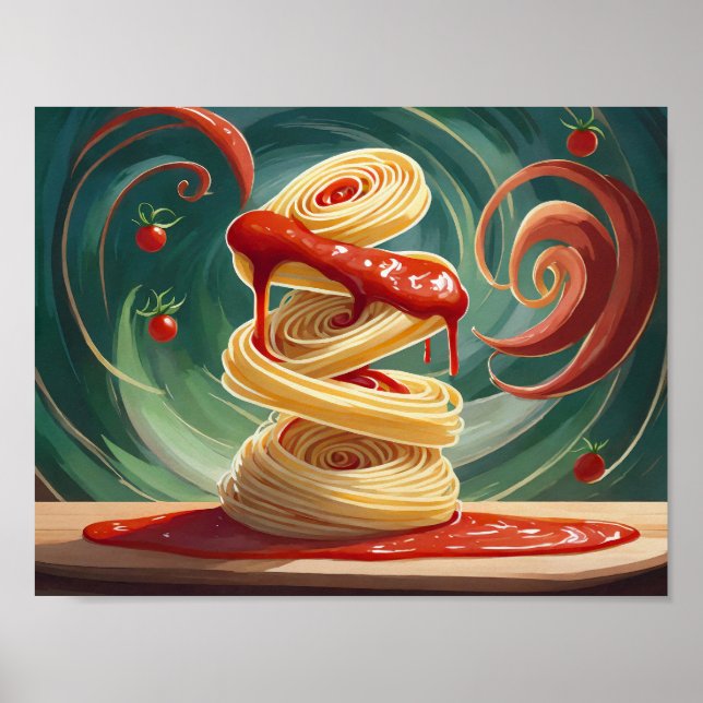 Poster Spaghettis à la sauce tomate (Devant)