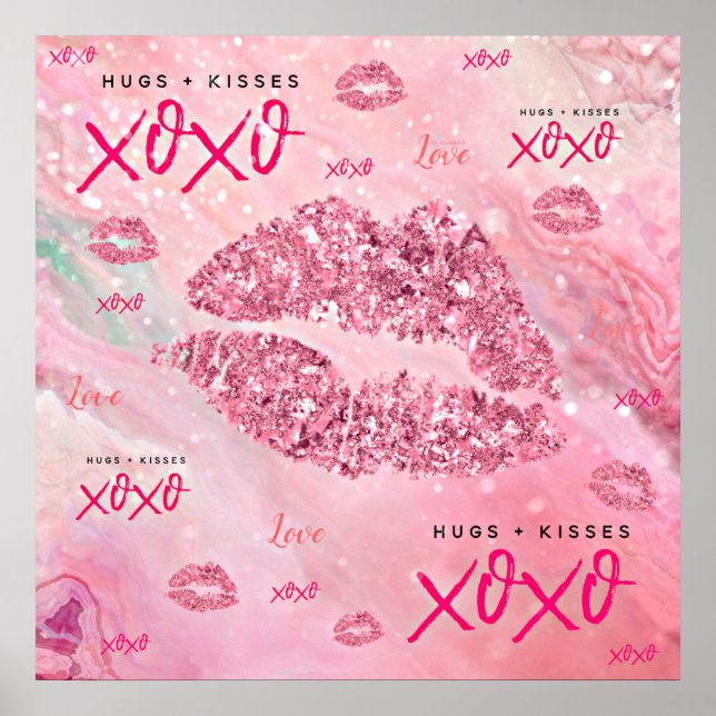 Poster Sparkle Kisses Love Valentines Don Pour Elle (Devant)