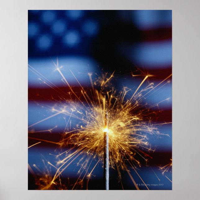 Poster Sparkler avec drapeau américain (Devant)
