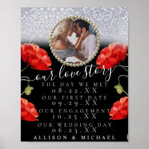Poster Sparkly Floral Photo Our Love Story Mariage Sign