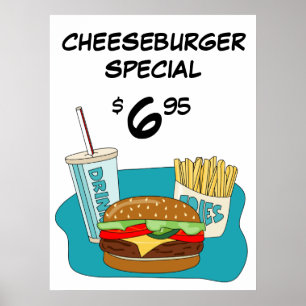 Poster Spécial cheeseburger et frites