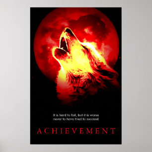 Poster spécial Motivation Wolf & Red Fullmoon
