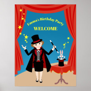 Poster Spectacle de Fille Magicienne Fête d'Anniversaire
