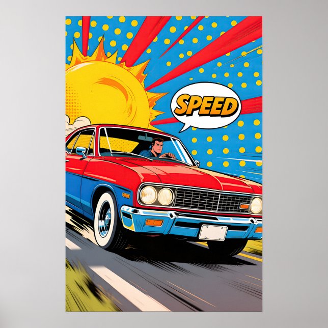 Poster Speeding Car Pop Art (Devant)