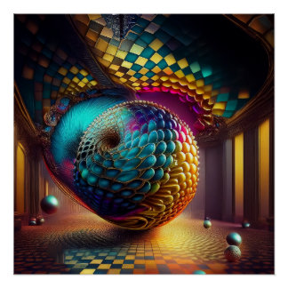 Poster Sphère de fantaisie dans le hall damier