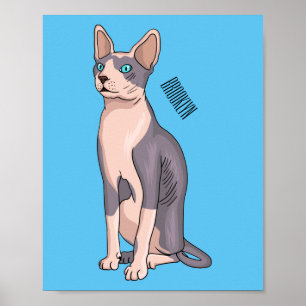 Poster Sphynx cat cartoon illustration 