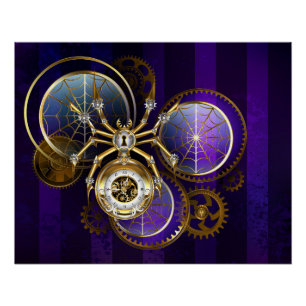 Poster Spider Steampunk sur Arrière - plan pourpre