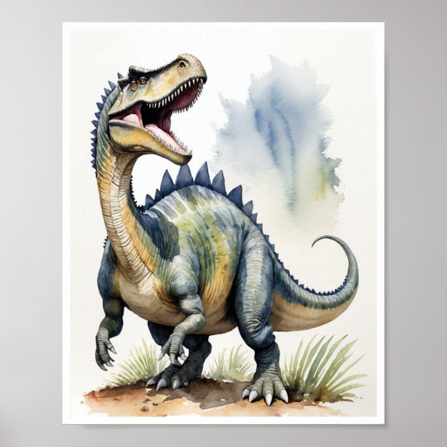 Poster Spinosaurus Dinosaur Aquarelle Décor Maison WallAr (Devant)