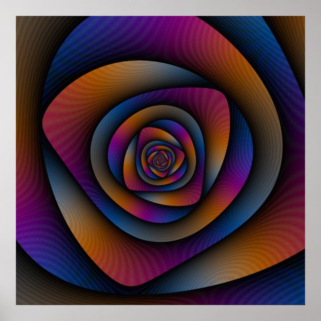 Poster Spiral Labyrinth in Blau Orange und Rosa (Vorne)