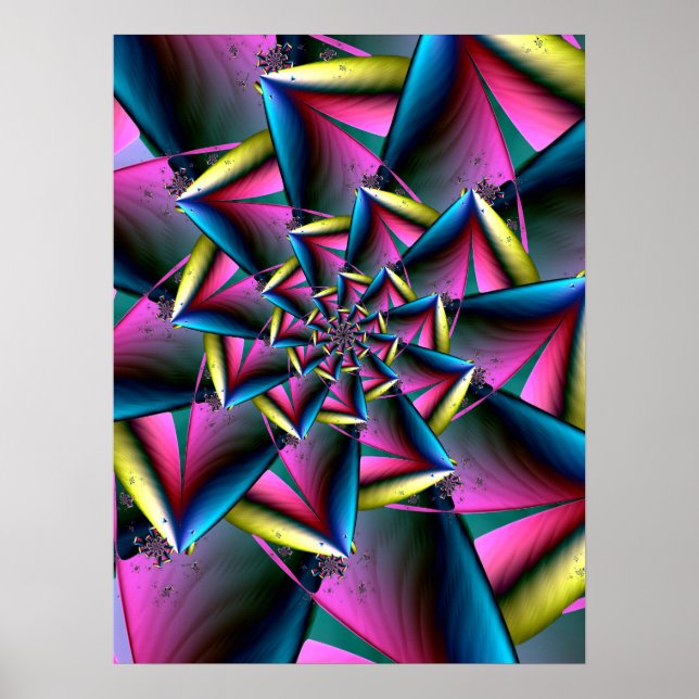 Poster Spirale bleue, rose et jaune (Devant)