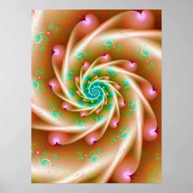 Poster Spirale de cœurs roses (Devant)