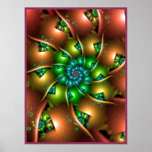 Poster Spirale fractale en pinwheel de sarcelle et vert c