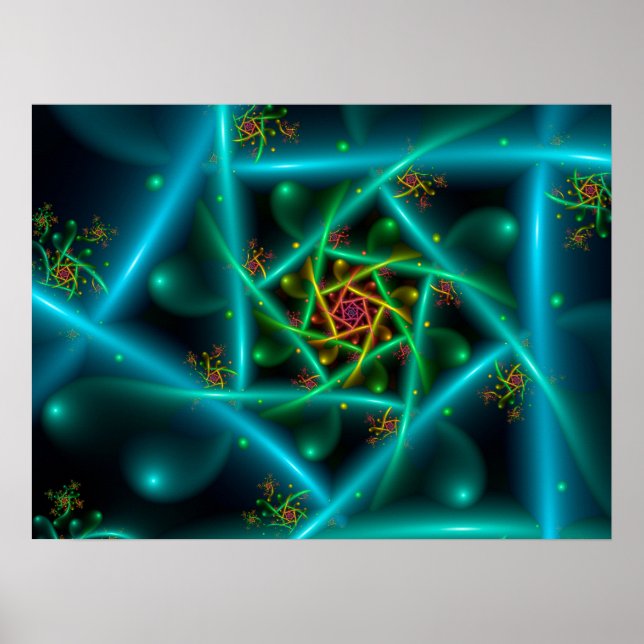 Poster Spirale géométrique bleu vert (Devant)