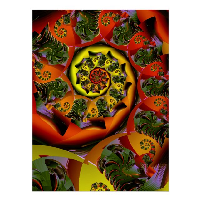 Poster Spirale psychédélique jaune orange (Devant)