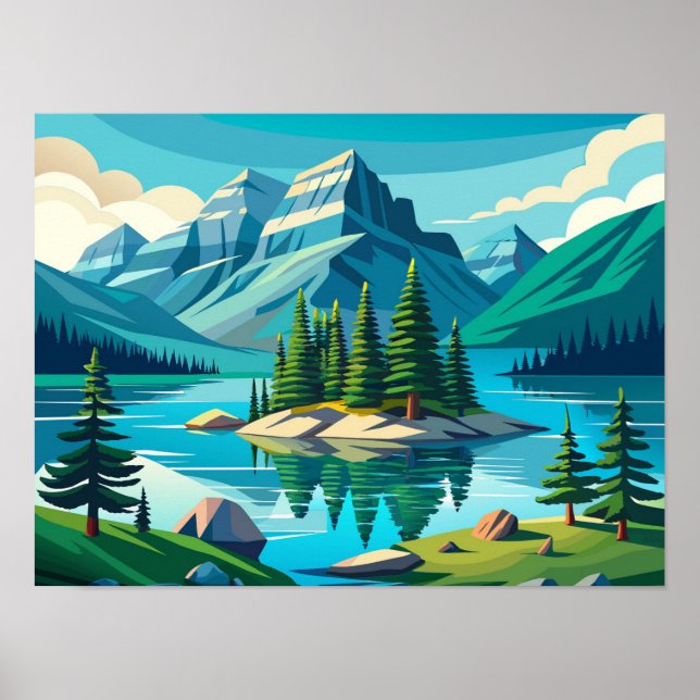 Poster Spirit Island Lac Maligne Paysage (Devant)