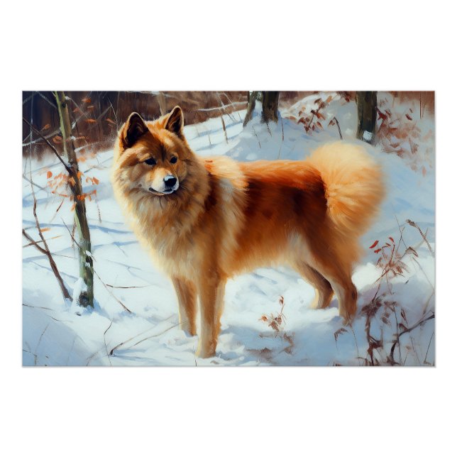 Poster Spitz Finlandais Laisser Neige Noël (Devant)