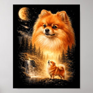 Poster Spitz Nain Hurleur à la Lune Mystique Vintage