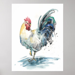 Poster Splash de coq - Aquarelle