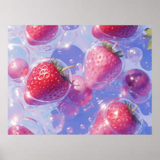 Poster Splash de raisins de fraise