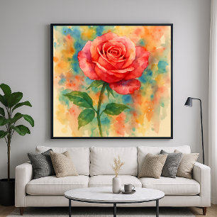 Poster Splash rose - Style de peinture à l'aquarelle flor