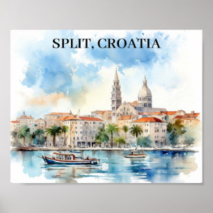 Poster Split Croatie Dalmatie Aquarelle