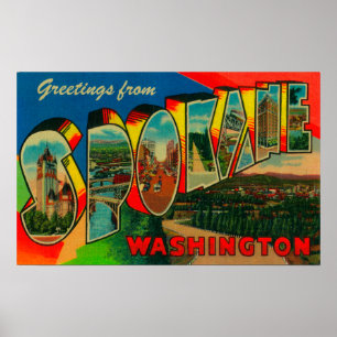 Poster Spokane, Washington - grandes scènes 2 de lettre