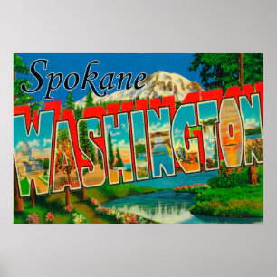 Poster Spokane, Washington - grandes scènes 3 de lettre
