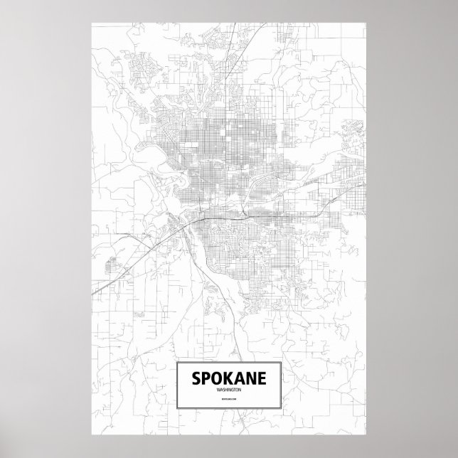 Poster Spokane, Washington (noir sur blanc) (Devant)